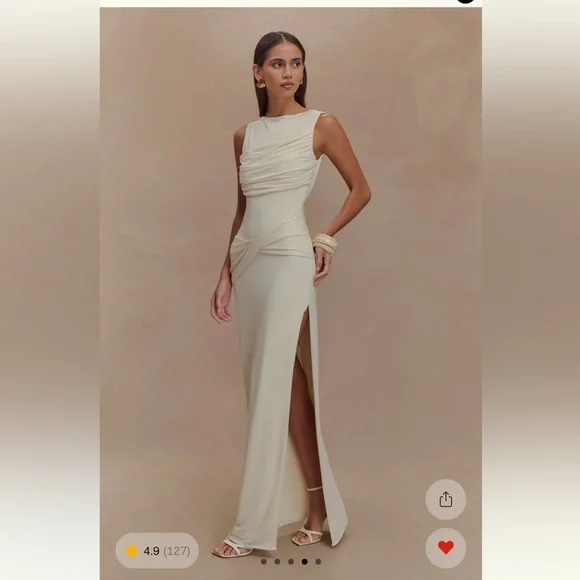 MESHKI Henley Slinky Drape Maxi Dress - Ivory Elegant Cream Evening Gown - Picture 4 of 7